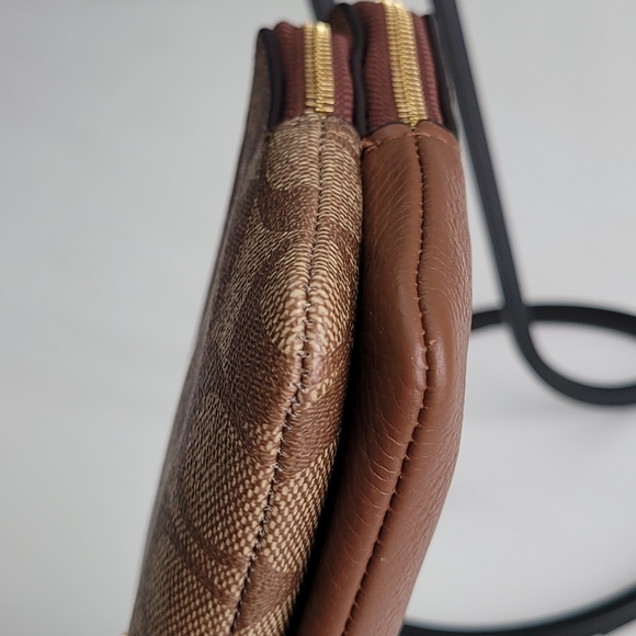 Coach Double Zip Wallet In Signature Canvas Refined Pebble Leather-Brown - Picture 7 of 12